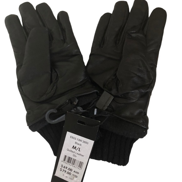 David Lawrence Black Leather Quilted Gloves Sz M-L - Picture 4 of 7